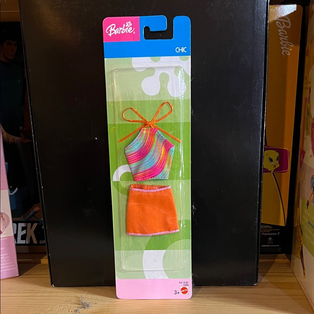 BARBIE Colorful Striped Top and Orange Skirt Set